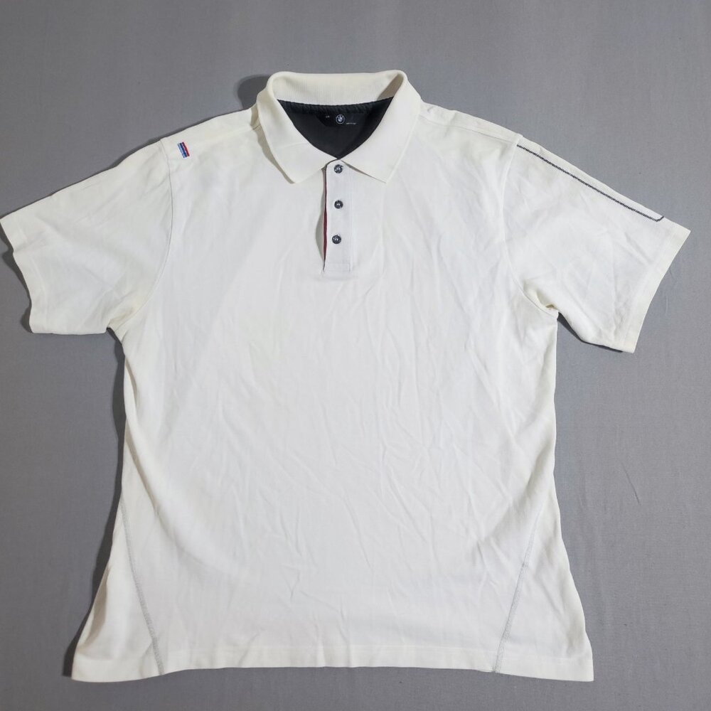 BMW M Power knit polo shirt men's size EU XXL / US XL white navy red embroidered
